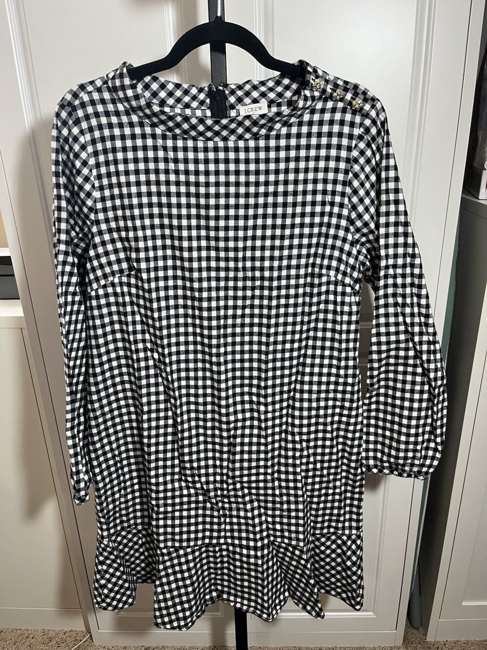J Crew Women’s Black White Plaid Flannel Dress Zipper Size Large